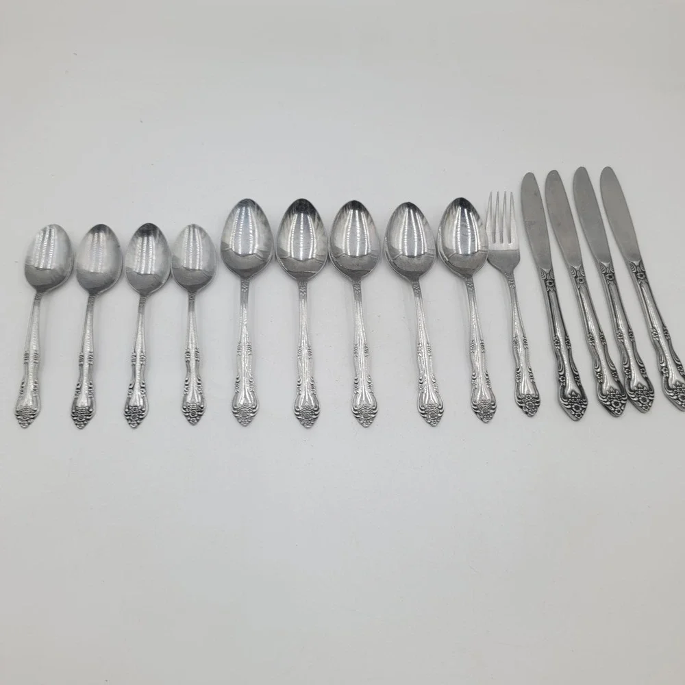 14pc Stanley Roberts Dream Rose Stainless Flatware Set Spoons Fork Knives Korea